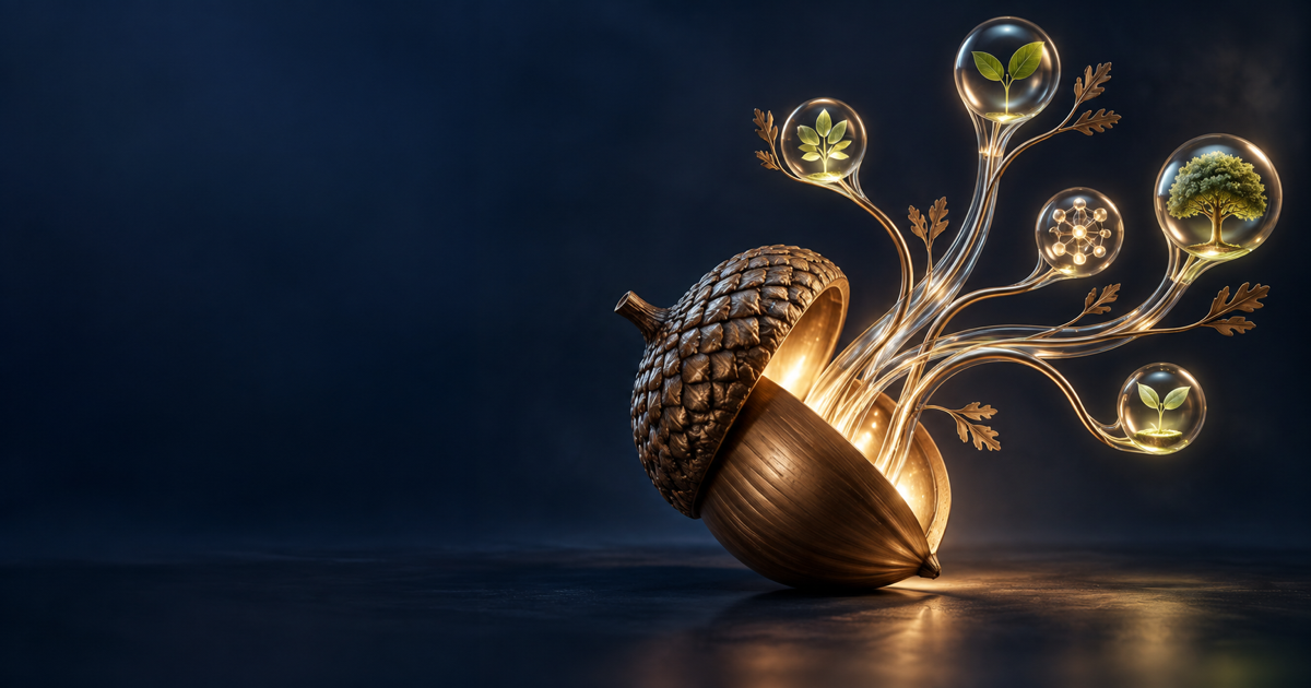 Golden oak sculpture with luminous glass branches